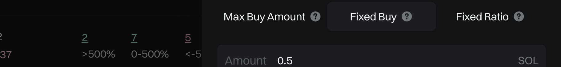 Max Buy, Fixed Buy, Fixed Ratio