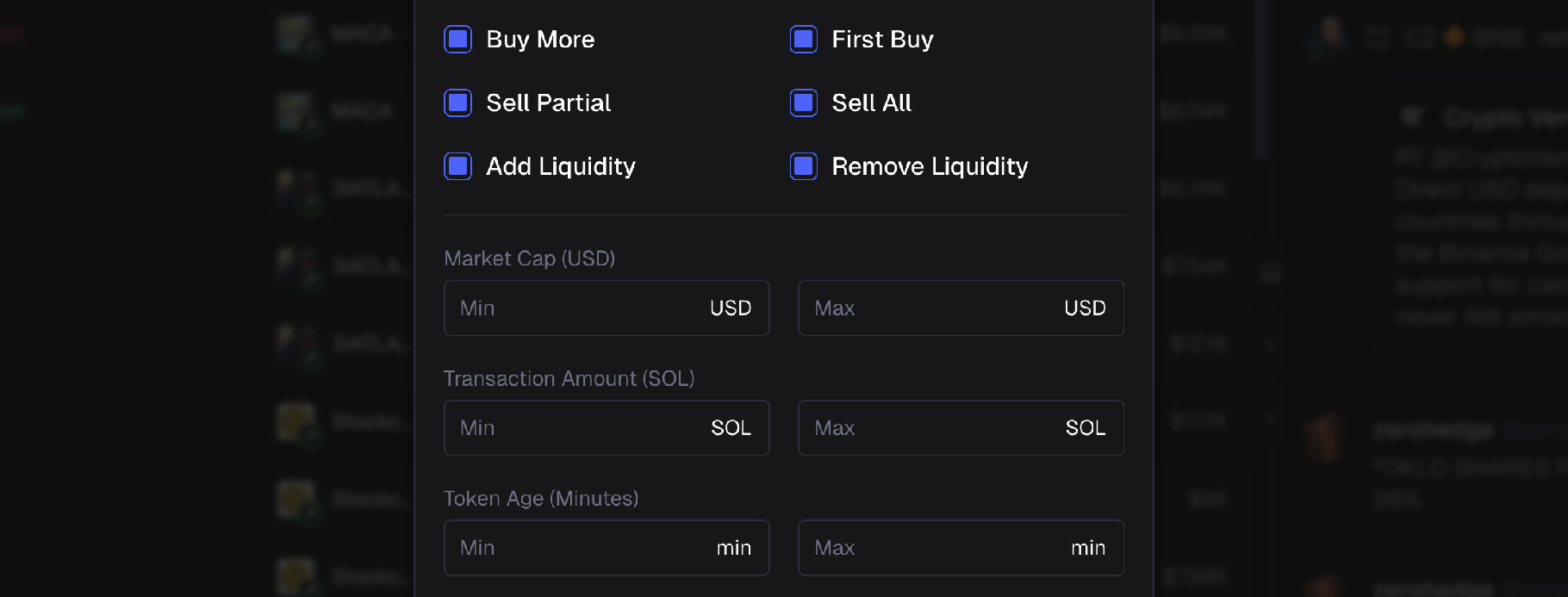 Live Trades Filters | © Copyright Axiom 2025 Live Trades Filters